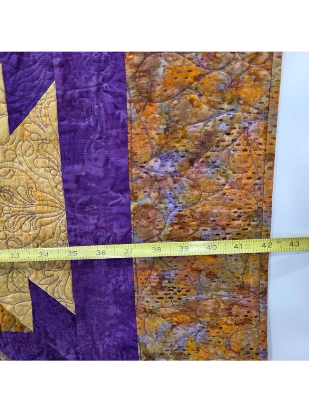 Patchwork 8 point Star Quilt 42x56 Purple Yellow Lap Throw Wall Machine Stitched